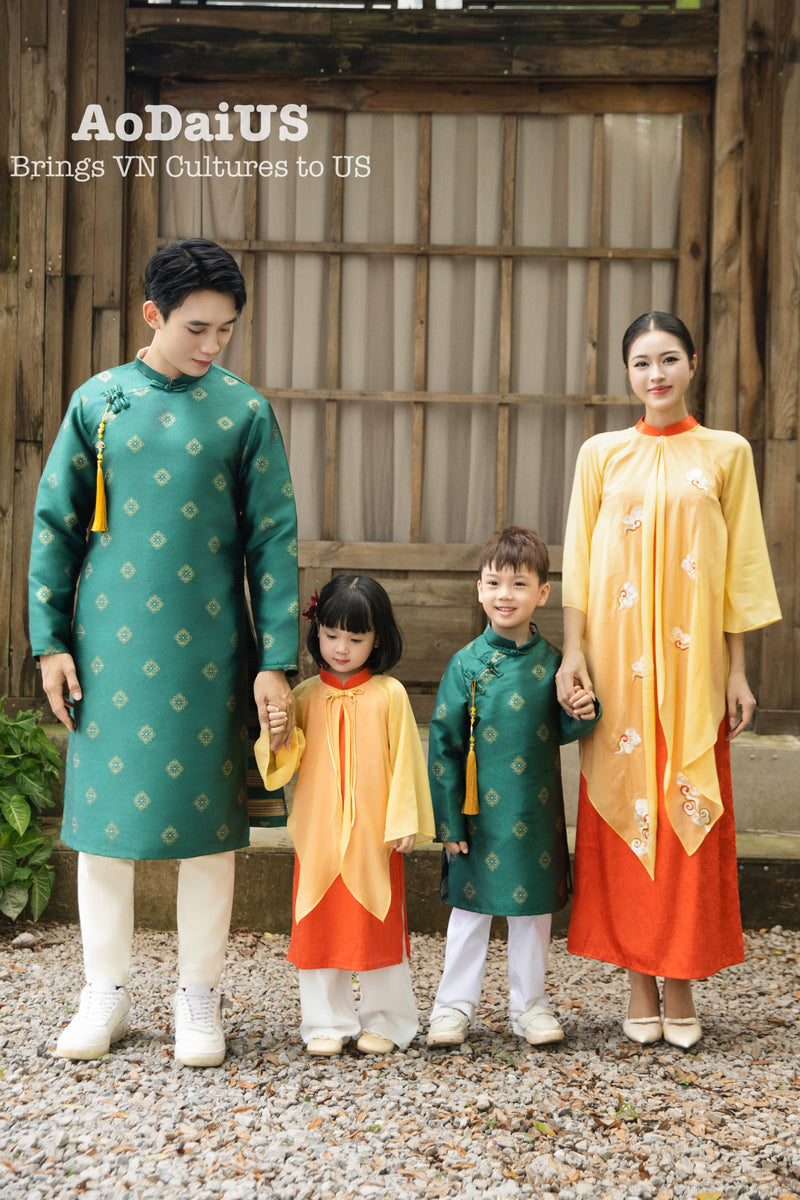 Green Yellow Tuyet Mai Matching Family Ao Dai | Áo Dài Gia Đình