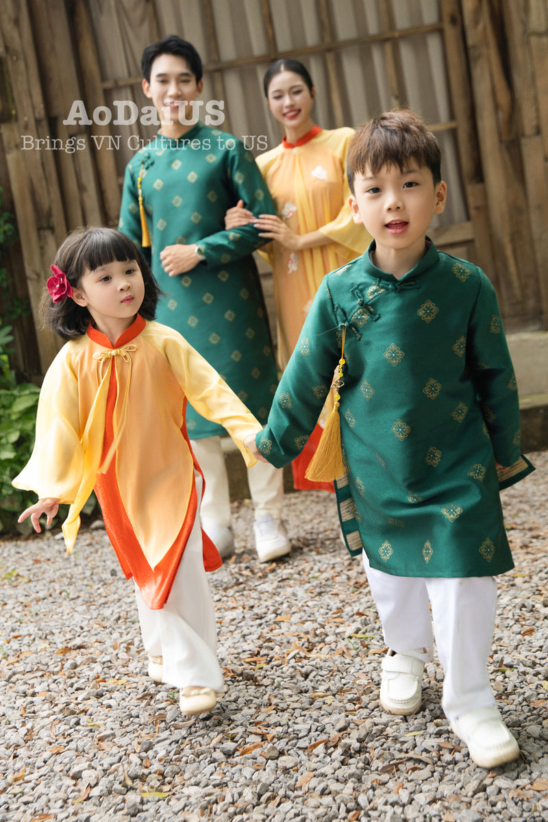 Green Yellow Tuyet Mai Matching Family Ao Dai | Áo Dài Gia Đình