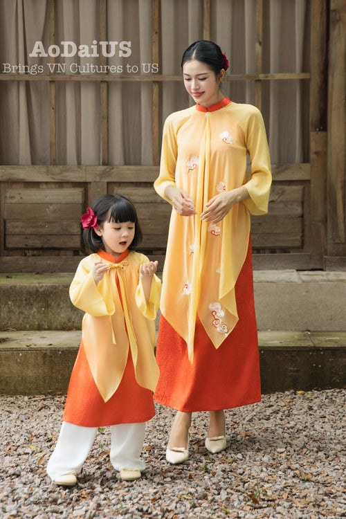 Green Yellow Tuyet Mai Matching Family Ao Dai | Áo Dài Gia Đình