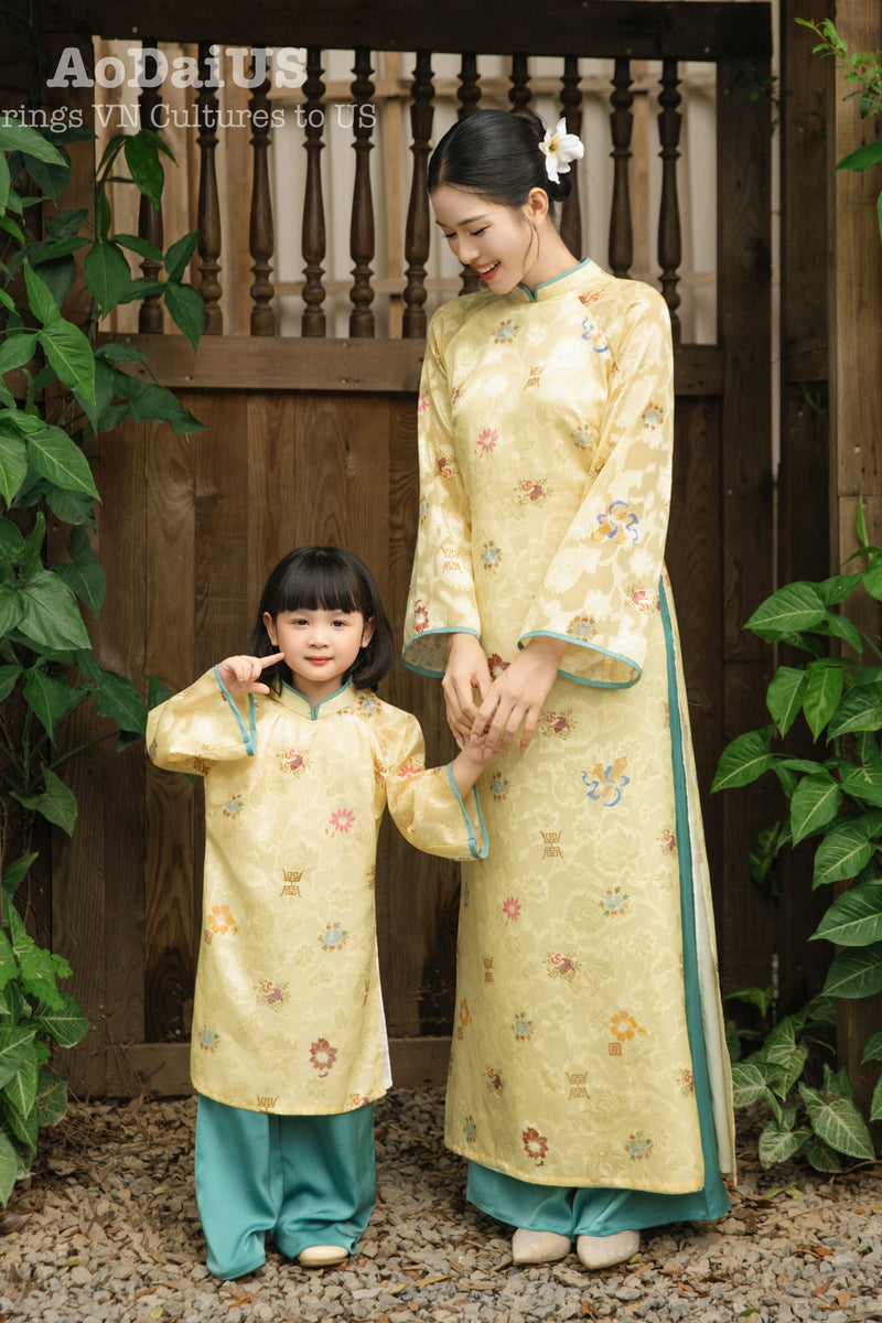 Green Yellow Tuyet Mai Matching Family Ao Dai | Áo Dài Gia Đình (Copy)