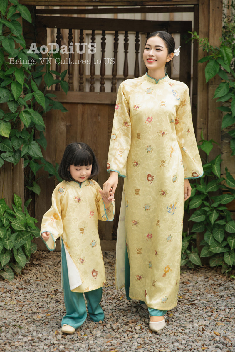 Green Yellow Tuyet Mai Matching Family Ao Dai | Áo Dài Gia Đình (Copy)