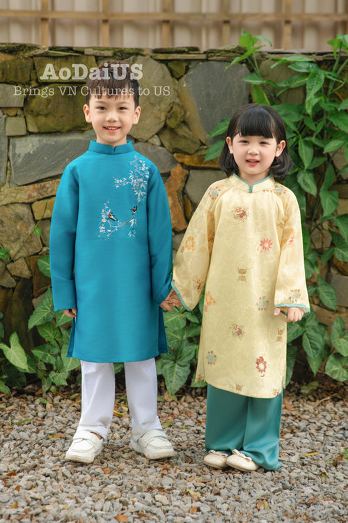 Green Yellow Tuyet Mai Matching Family Ao Dai | Áo Dài Gia Đình (Copy)