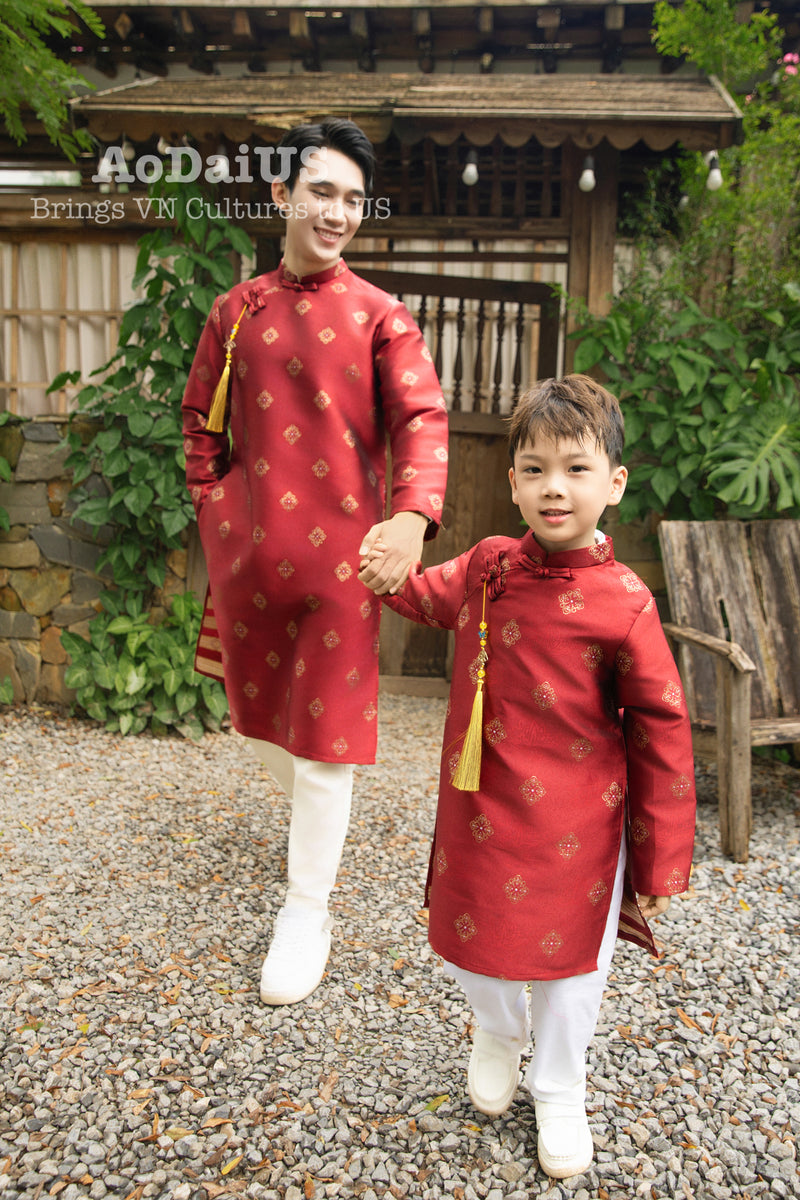 Red Tuyet Mai Matching Family Ao Dai | Áo Dài Gia Đình