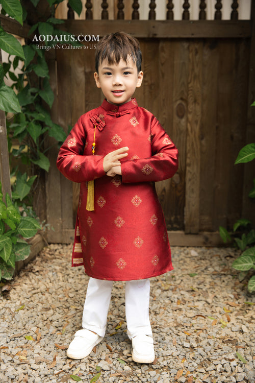Crimson Dynasty Father Son Matching Áo Dài O16