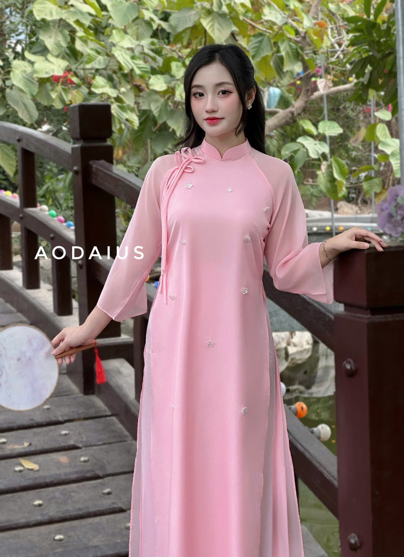 Pink Floral Ao Dai For Women | Vietnamese Modernized Dress