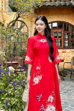 Pre-made Modernized Ao Dai Set | Red Modernized Vietnamese Ao Dai | Áo Dài Cách Tân