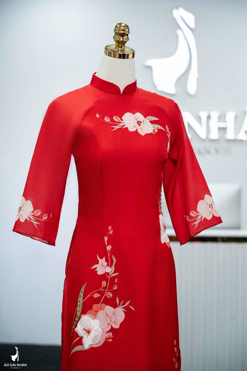 Pre-made Modernized Ao Dai Set | Red Modernized Vietnamese Ao Dai | Áo Dài Cách Tân