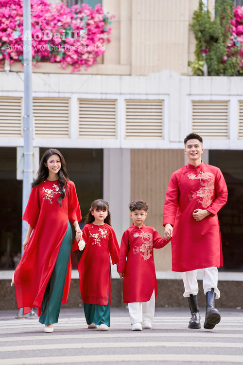 Red An Xuan Matching Family Ao Dai | Áo Dài Gia Đình