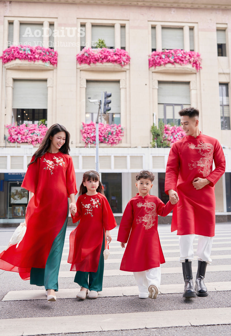 Red An Xuan Matching Family Ao Dai | Áo Dài Gia Đình