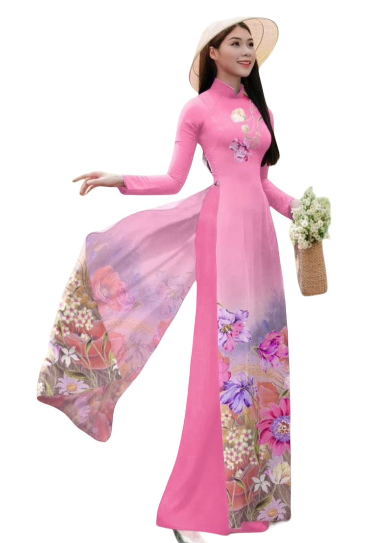 Pink 3D Printed Ao Dai | Áo Dài In Hoạ Tiết| Áo Dài Truyền Thống| Ao Dai For Women\Girl | KN24