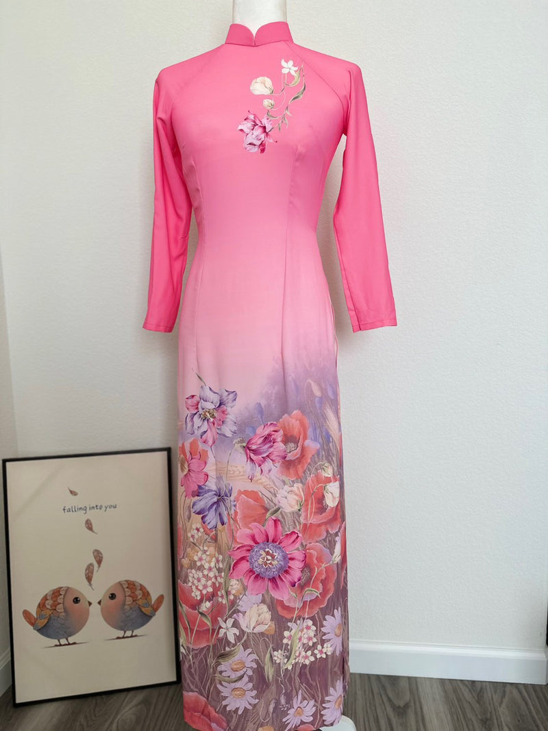 Pink 3D Printed Ao Dai | Áo Dài In Hoạ Tiết| Áo Dài Truyền Thống| Ao Dai For Women\Girl | KN24