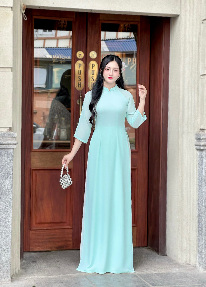 Aqua Ao Dai Chiffon | Vietnamese Long Dress - No Pants | Áo Dài Truyền Thống