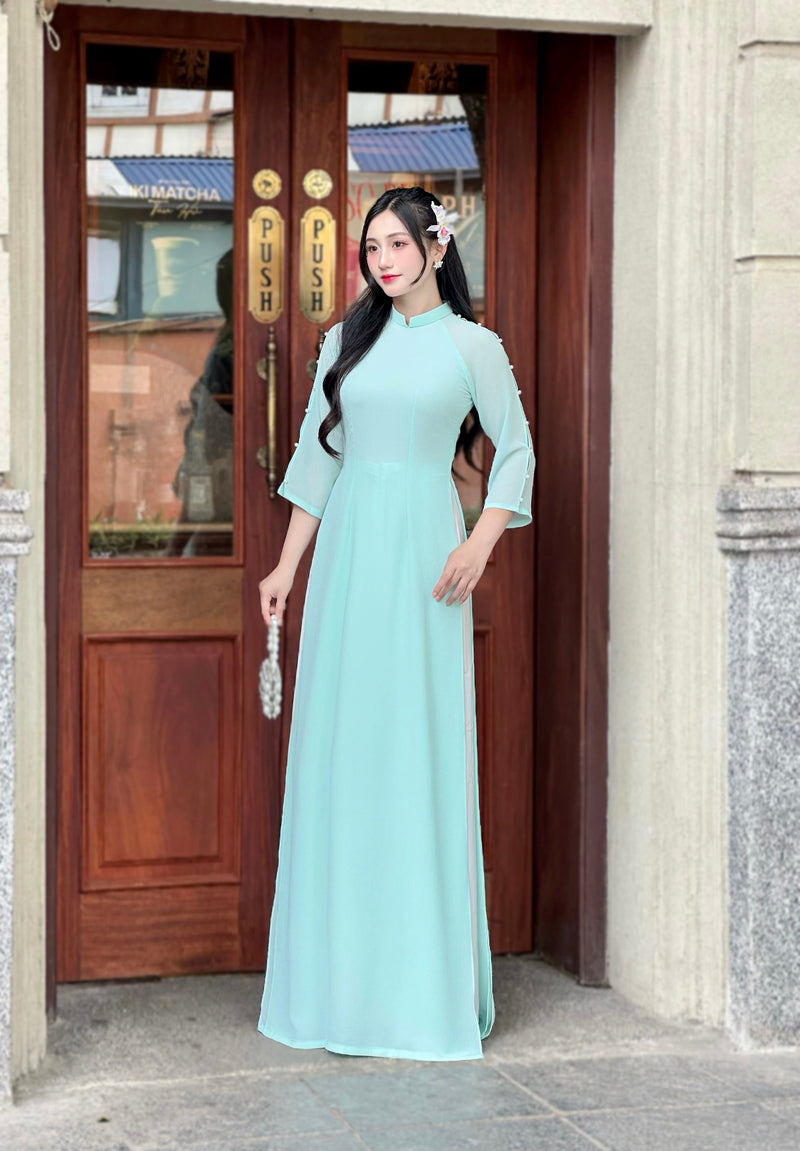 Aqua Ao Dai Chiffon | Vietnamese Long Dress - No Pants | Áo Dài Truyền Thống