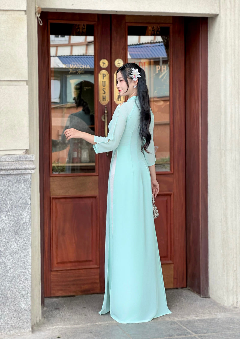 Aqua Ao Dai Chiffon | Vietnamese Long Dress - No Pants Aqua Ao Dai Chiffon | Vietnamese Long Dress - No Pants