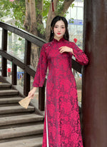 Burgundy Ao Dai Gam For Women | Vietnamese Traditional Ao Dai C2