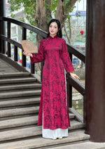 Burgundy Ao Dai Gam For Women | Vietnamese Traditional Ao Dai C2