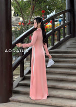 Pink Crane Embroidered Ao Dai For Women NO Pants | Áo Dài Truyền Thống