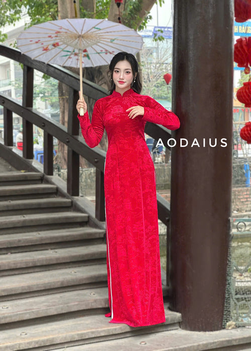 Red Velvet Ao Dai For Women NO Pants | Áo Dài Truyền Thống B13