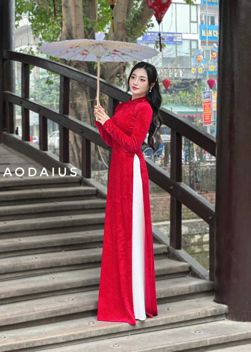 Red Velvet Ao Dai For Women NO Pants | Áo Dài Truyền Thống