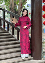 Burgundy Ao Dai Gam For Women | Vietnamese Traditional Ao Dai C2