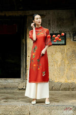 Pre-made Modernized Ao Dai Set | Red Modernized Vietnamese Ao Dai | Áo Dài Cách Tân