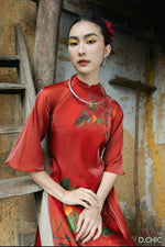 Pre-made Modernized Ao Dai Set | Red Modernized Vietnamese Ao Dai | Áo Dài Cách Tân