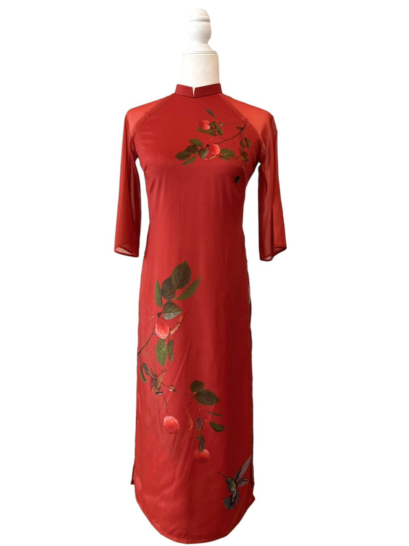 Pre-made Modernized Ao Dai Set | Red Modernized Vietnamese Ao Dai | Áo Dài Cách Tân