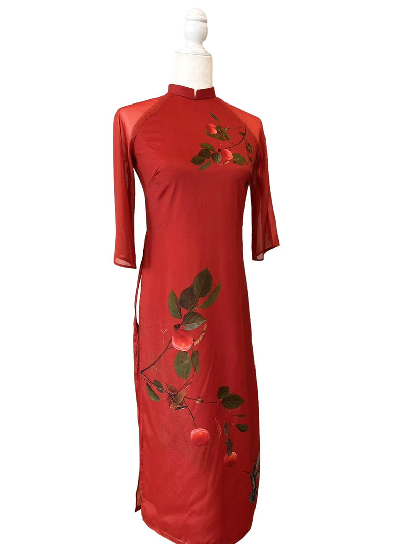 Pre-made Modernized Ao Dai Set | Red Modernized Vietnamese Ao Dai | Áo Dài Cách Tân