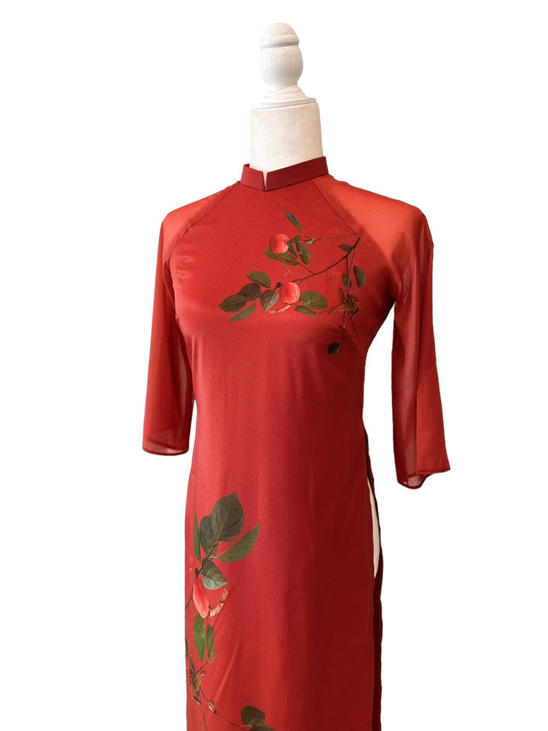 Pre-made Modernized Ao Dai Set | Red Modernized Vietnamese Ao Dai | Áo Dài Cách Tân