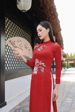 Red Embroireded Vietnamese Ao Dai For Women | Ao Dai Viet Nam | Áo Dài Truyền Thống C29