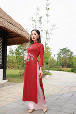 Red Embroireded Vietnamese Ao Dai For Women | Ao Dai Viet Nam | Áo Dài Truyền Thống C29