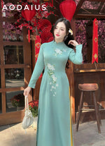 Mint Floral Embroidered Ao Dai For Women With Pants | Áo Dài Truyền Thống