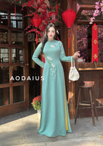 Mint Floral Embroidered Ao Dai For Women With Pants | Áo Dài Truyền Thống B26