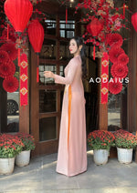 Pink Ao Dai Dress With Orange Embroidered For Women | Áo Dài Truyền Thống