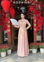 Pink Ao Dai Dress With Orange Embroidered For Women | Áo Dài Truyền Thống