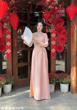 Pink Ao Dai Dress With Orange Embroidered For Women | Áo Dài Truyền Thống