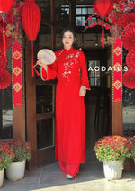 Red  Ao Dai Dress With Loose Style For Women | Áo Dài Truyền Thống