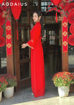 Red  Ao Dai Dress With Loose Style For Women | Áo Dài Truyền Thống