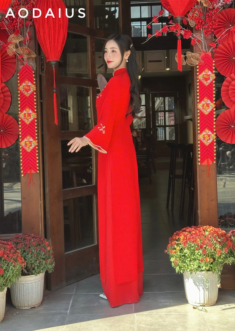 Red  Ao Dai Dress With Loose Style For Women | Áo Dài Truyền Thống