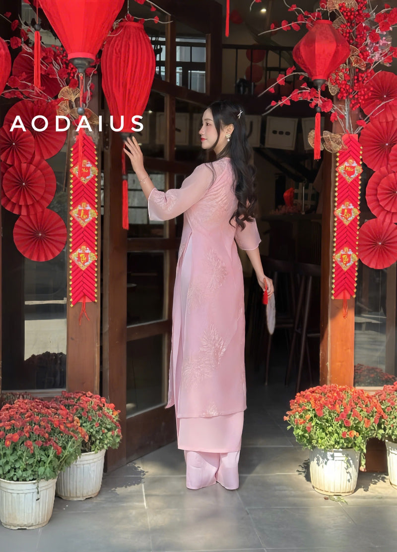 Pink\Green Double Layers Ao Dai For Women | Vietnamese Modernized Dress | Up to 10XL