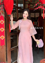 Cream\Pink Punch Needle Ao Dai For Women | Vietnamese Modernized Dress | Up to 10XL