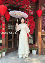 Cream Rose Punch Needle Ao Dai For Women | Vietnamese Modernized Dress | Up to 10XL