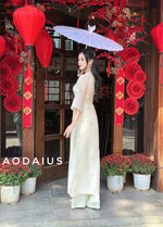 Cream\Pink Punch Needle Ao Dai For Women | Vietnamese Modernized Dress | Up to 10XL