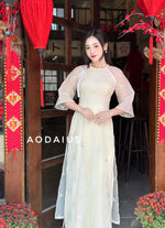 Cream\Pink Punch Needle Ao Dai For Women | Vietnamese Modernized Dress | Up to 10XL