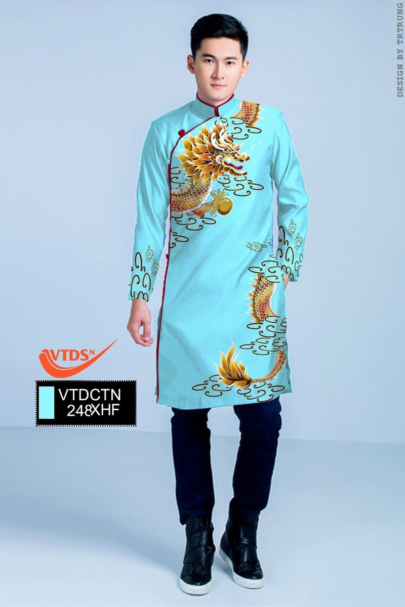 Aqua Blue Ao Dai Men Dress | Traditional Ao Dai For Men | Men Dress | Áo Dài Nam