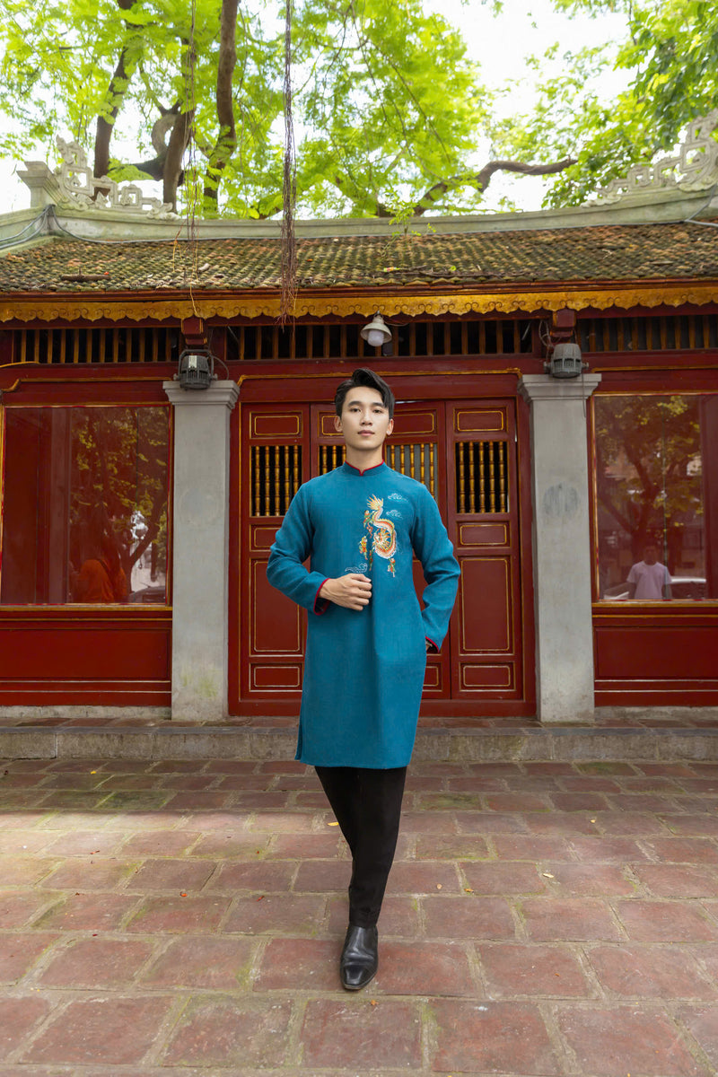 Blue Dragon Embroidered Ao Dai Men | Men Dress | Áo Dài Nam