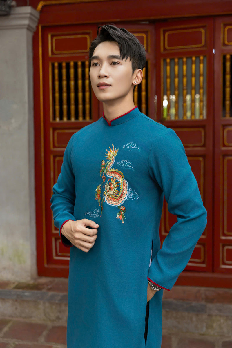 Blue Dragon Embroidered Ao Dai Men | Men Dress | Áo Dài Nam