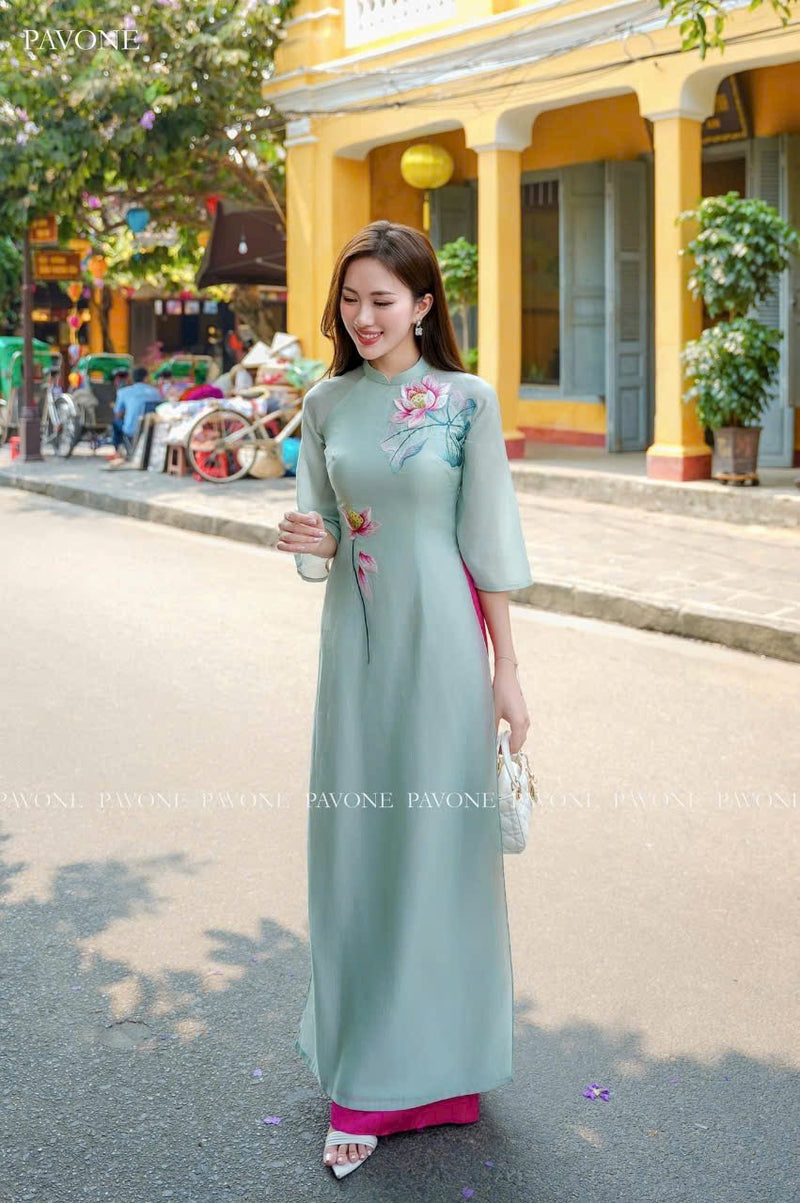 Lotus Embroidered Ao Dai | Ao Dai For Women | Ao Dai Viet Nam | Áo Dài Truyền Thống