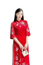 Ngọc Bình Áo Dài | Blue Red Vietnamese Traditional Dress for Women | Ao Dai For Wedding | Ao Dai Set