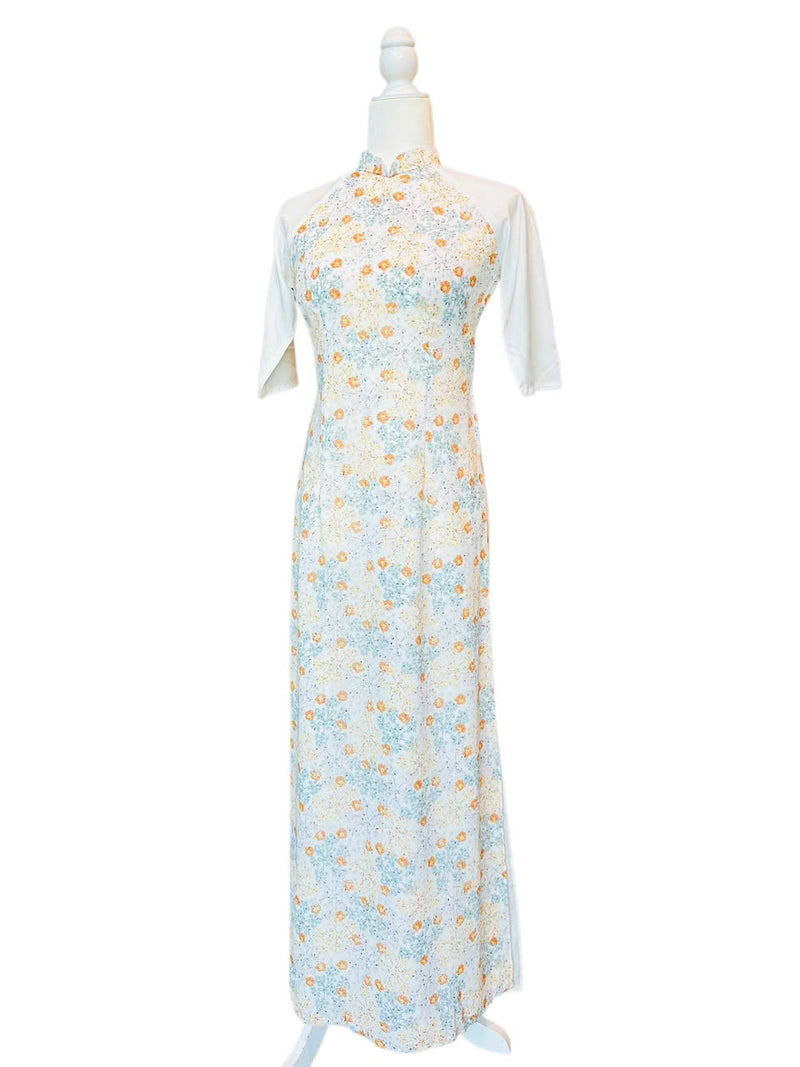 Mini Floral Vietnamese Traditional Dress | Long Dress Ao Dai | Women Ao Dai  Set